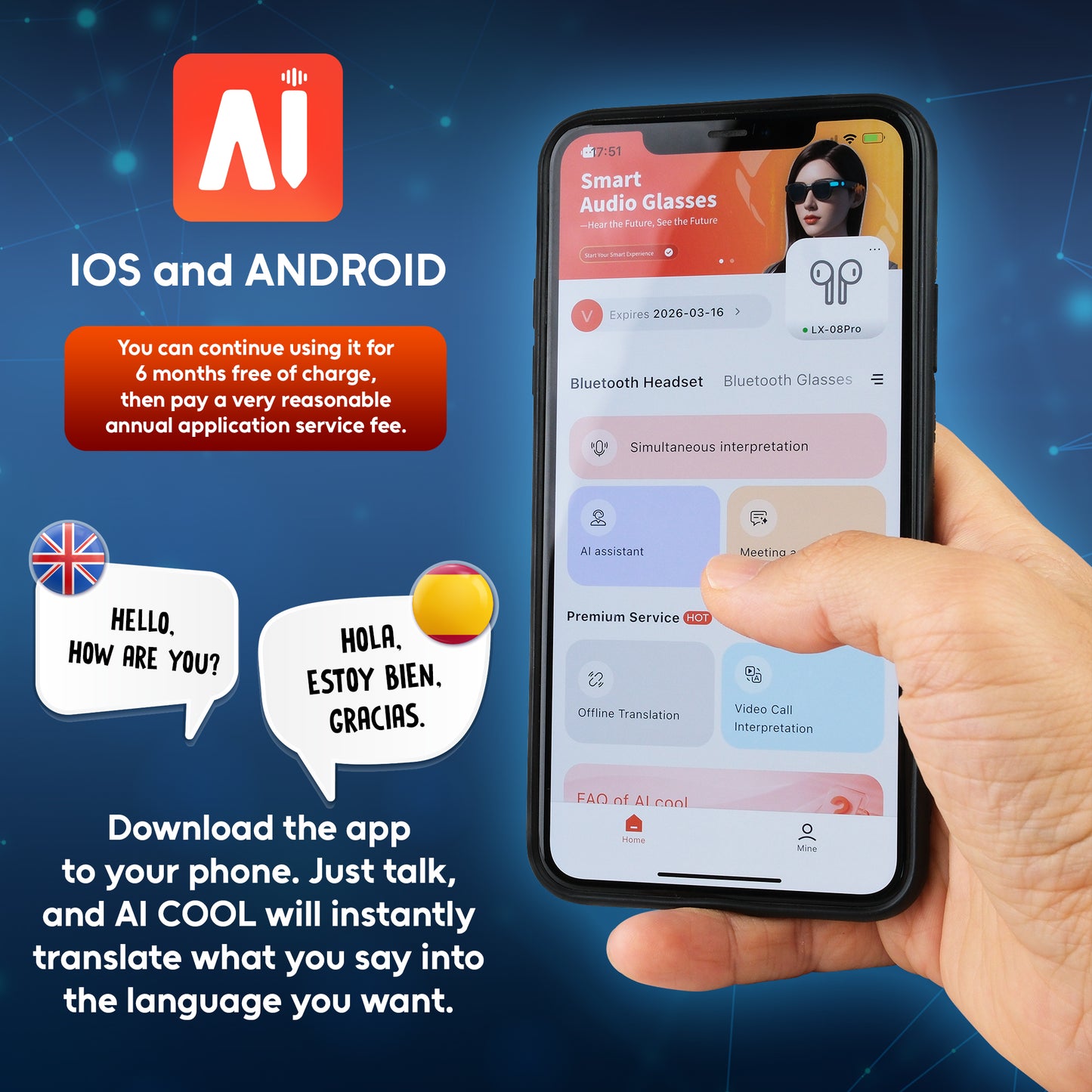 AI Translation Earbuds Real Time - 144 Language Translator with App